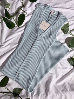 Calvin Klein Mint Green Ribbed Sleeveless Button Midi Dress